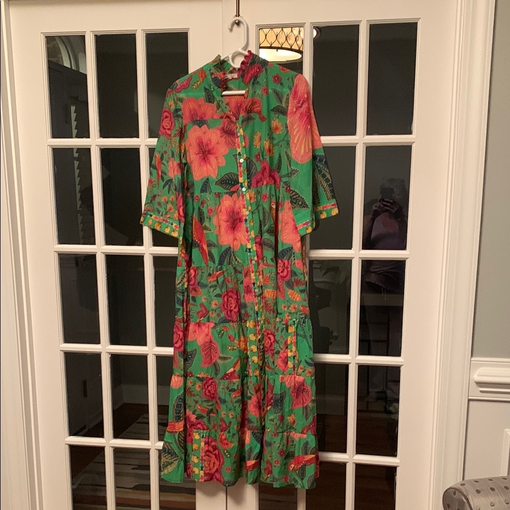Pink and Orange Crew Neck Maxi Dress for Casual Resort Wear